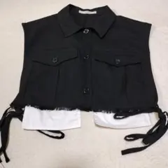KBF ショート丈 ベスト ジレ ブラックのサムネイル