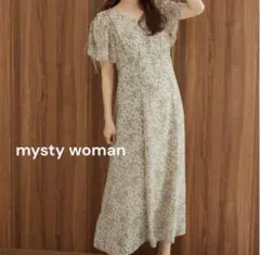 美品 mysty woman ロングワンピース ドロストスリーブ 小花柄