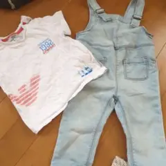 デニムブルーオーバーオールとTシャツセット