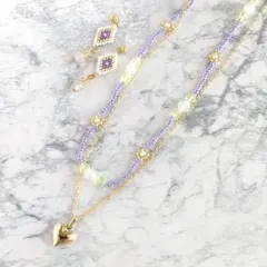 手編みのホワイトアゲートアクセサリー2点セット　ネックレス＆耳飾り