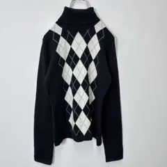 ensuite ニット　セーター　タートルネック　アーガイルチェック　毛100%