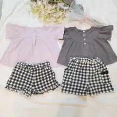 4枚セット 90 男女双子 シューラルー ギンガムチェック 夏服