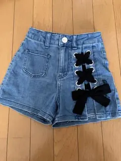 ジェニィラブ　デニム　ショートパンツ　リボン　ブラック　ブルー　130