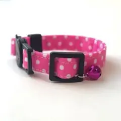 猫用首輪 子猫 ピンク 水玉 シンプル ハンドメイド セーフティバックル