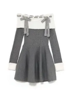 BUBBLES リボンオフショルダーワンピース グレー S