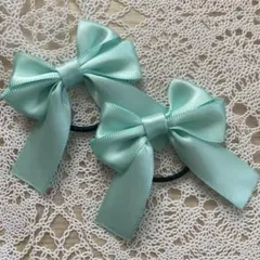 8-33 ヘアメ　リボン パールブルー　20ミリ　2個セット　推し