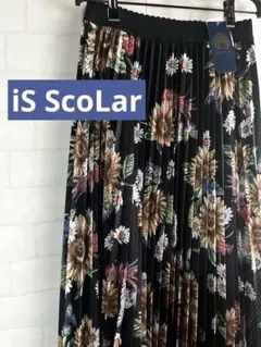 値下げ　新品　iS ScoLar 花柄プリーツスカート ブラック　ウエストゴムのサムネイル