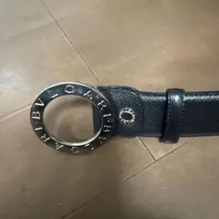 【美品】ブルガリ ベルト　レザー　シルバー金具　サークルロゴ　黒