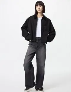 グレー ワイドストレートジーンズ　23