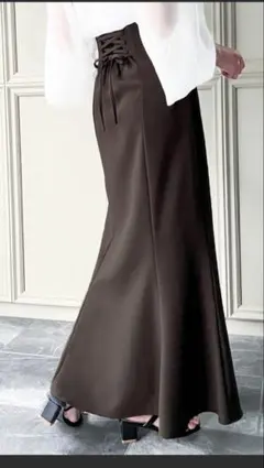 JUNOAH ハイウエストレースアップスカート マーメイド