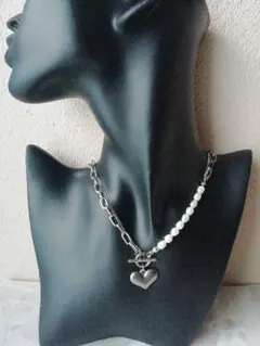 【新品】ステンレス 天然パール ダブルチェーン マンテルネックレス