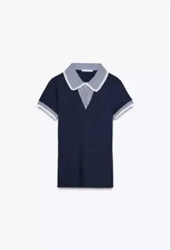ZARA ピーターパンカラー リブ編みTシャツ