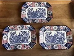 花と孔雀の模様 八角形皿 3枚セット　昭和レトロ