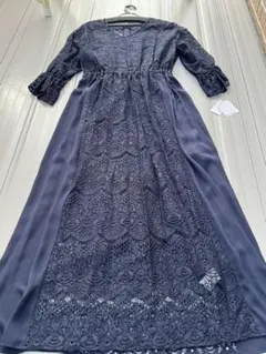 ダークネイビー レース ロングドレス