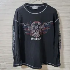 【L】y2k グランジ 長袖カットソー スカル ブラック 韓国古着