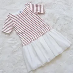 美品　6ans 116 プチバトー　ストライプ 半袖 ワンピース