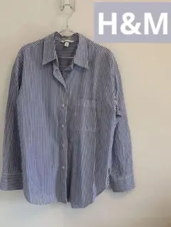 H&M ストライプシャツ 長袖 ネイビー×ホワイトのサムネイル