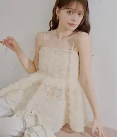 Chicoローズチュールペプラムブラウス　ベージュ