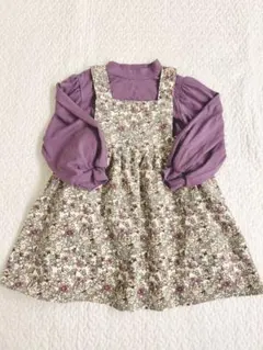 花柄 サロペット ワンピース パープル 100