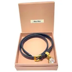 極美品 Miu Miu ミュウミュウ レザー ブレスレット クリスタルのサムネイル