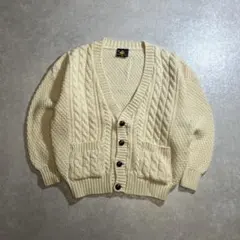 英国製 ウールカーディガン ケーブルニット ポケ付き ベージュ