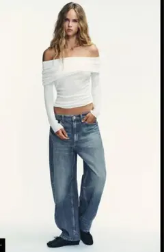 ZARA 今期　ミッドライズ　バギーバレルパンツ　バレルデニム