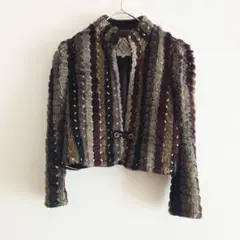 a ヴィンテージ フェイクファー ジャケット ショート アースカラー レトロ