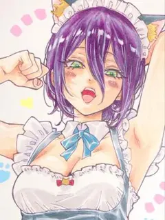 手描きイラスト　チェンソーマン　レゼ　猫耳メイド服　ファンアート　アナログ