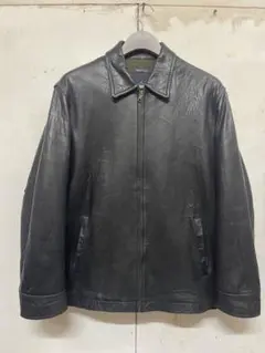 クリーニング済！NAUTICA レザージャケット 42 XL黒 ブラック 羊革