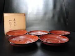 太田 加津子 作 根来塗 茶托 5客 茶道具 共箱 香川県 無形文化財 4t54