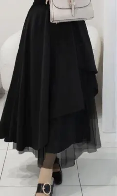 レイヤードフレアスカート ブラック