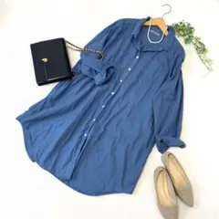 SUN VALLEY ロングシャツ　ブルー　コットン　綿のサムネイル