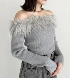 Heather ファー付きオフショルニット　y2k 新品未使用