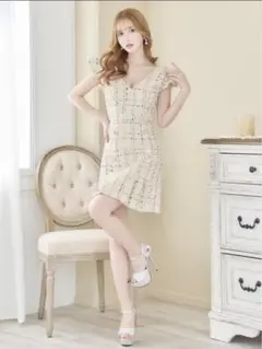 フリルスリーブ ツイード ミニドレス