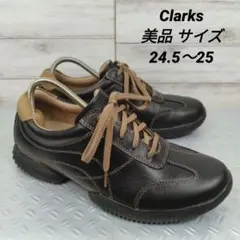 レディース☆クラークス　レザースニーカー　黒系　レザーシューズ　24.5〜25