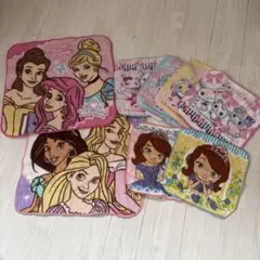 ディズニープリンセス他、 タオルハンカチ 8枚セット