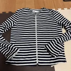 UNIQLO ボーダー ジップアップ カーディガン ネイビー S