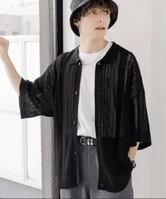 Rageblue 透かし編みニットシャツカーディガン