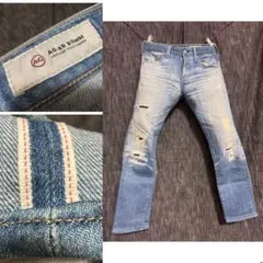 AG-ED DENIM 16年加工　経年セルビッチ　ダメージ加工デニム　赤みみのサムネイル