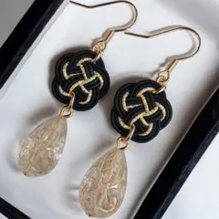 ☆再販☆ 水引＊結雫【黒】梅結び/ピアス/イヤリング/シンメトリー