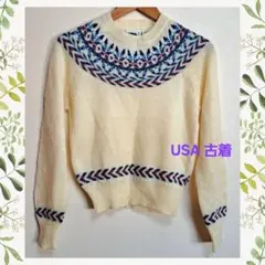 【USA 古着】 フェアアイル柄 レトロニットセーター