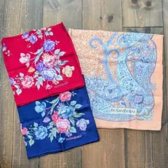 YVES SAINT LAURENT ハンカチ3点セット 綿 綿麻