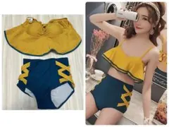 イエロー/ネイビー セパレート水着　ビキニ