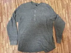 ユニクロ　グレー　ワッフルヘンリーネックTシャツ　Lサイズ