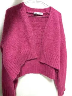 ZARA ピンク ニット 短丈カーディガン