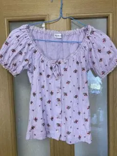 試着のみ 薄紫色 小花柄 トップス 半袖Tシャツ 韓国 90年代