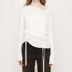 【ほぼ未使用◎】SLY ギャザー リボン ニットトップス F ホワイト