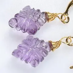 14KGF＊美しいローゼンジカット・アメジストのピアスz86