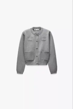 ZARA プレーンニットジャケットパデッドショルダー