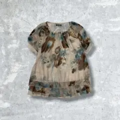 JIE MEI FANG チュニック 花柄 フリル ビーズ付き シフォン 透け感